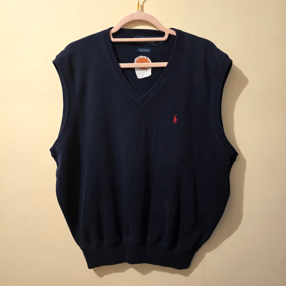 Polo Golf Ralph Lauren Sweater Vest Mens Large Navy Kiawah Island Cotton V-Neck